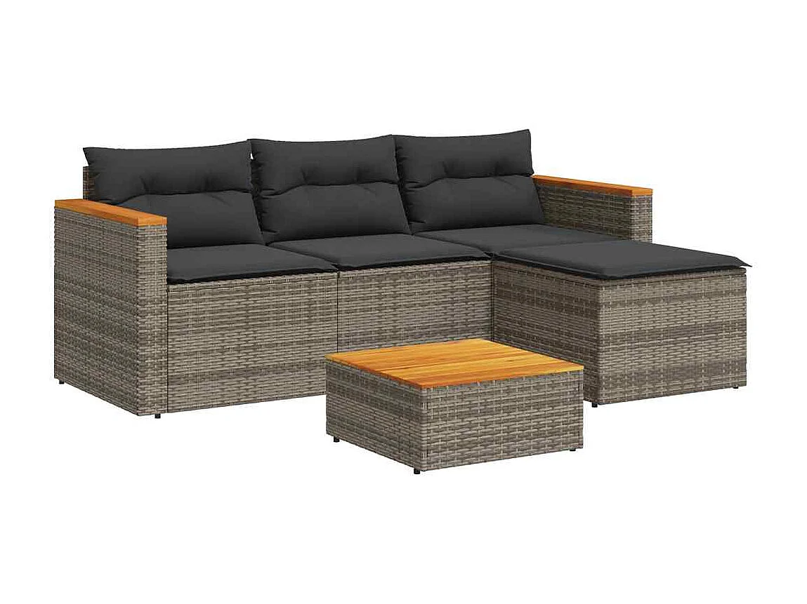 Salon de jardin avec coussins 3 pcs gris résine tressée