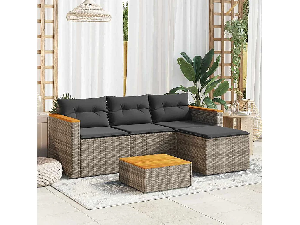 Set Divani da Giardino 3 pz con Cuscini Grigio in Polyrattan