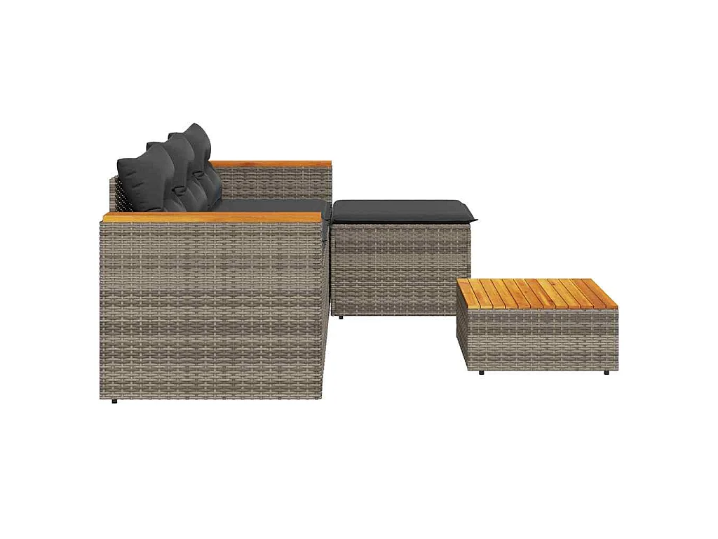 Set Divani da Giardino 3 pz con Cuscini Grigio in Polyrattan