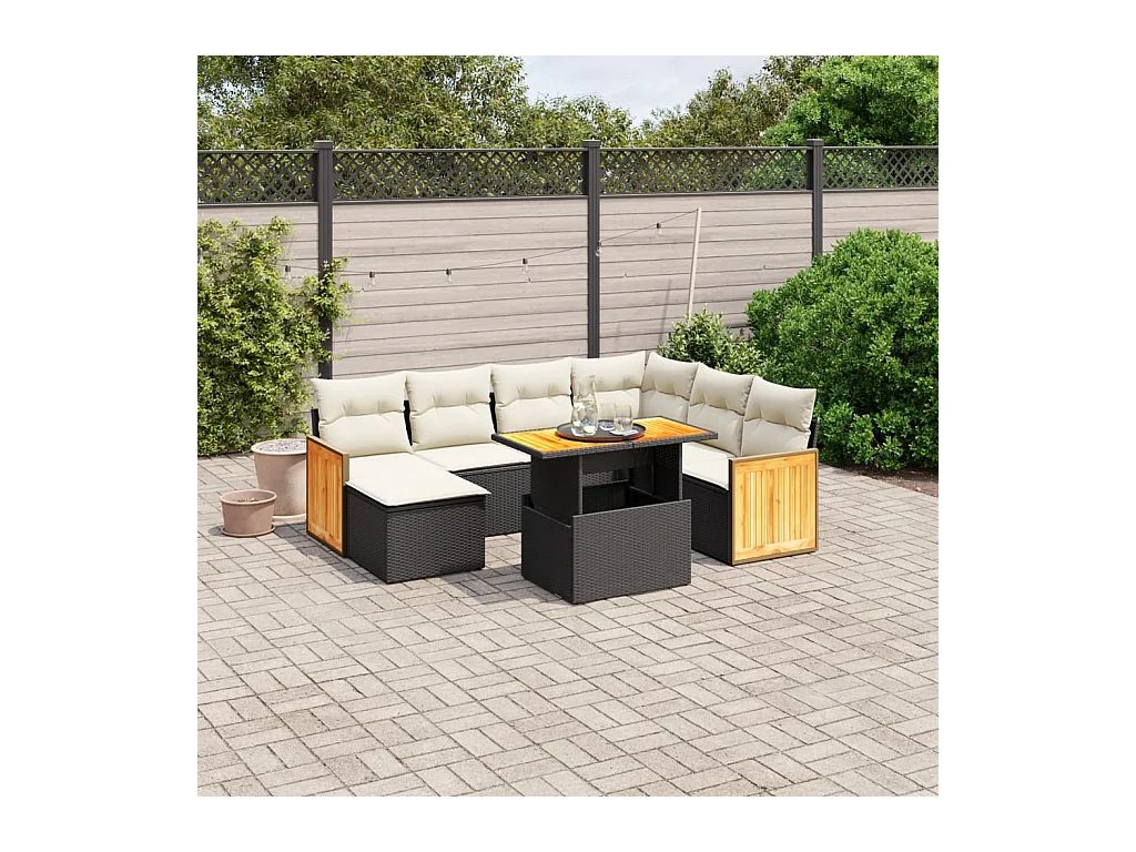 Salon de jardin 8 pcs avec coussins noir résine tressée