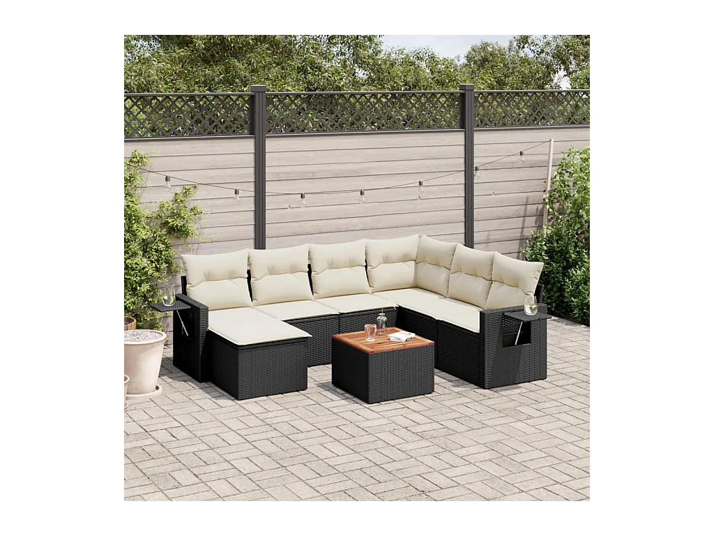 Set Divani da Giardino con Cuscini 8 pz Nero in Polyrattan
