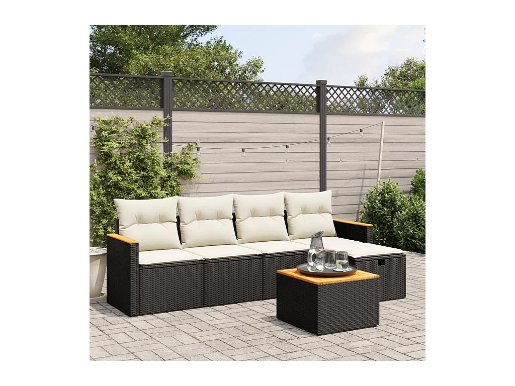 Set Divano da Giardino 6 pz con Cuscini Nero in Polyrattan