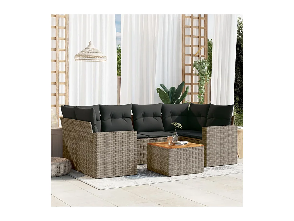 Set Divani da Giardino 7 pz con Cuscini Grigio in Polyrattan