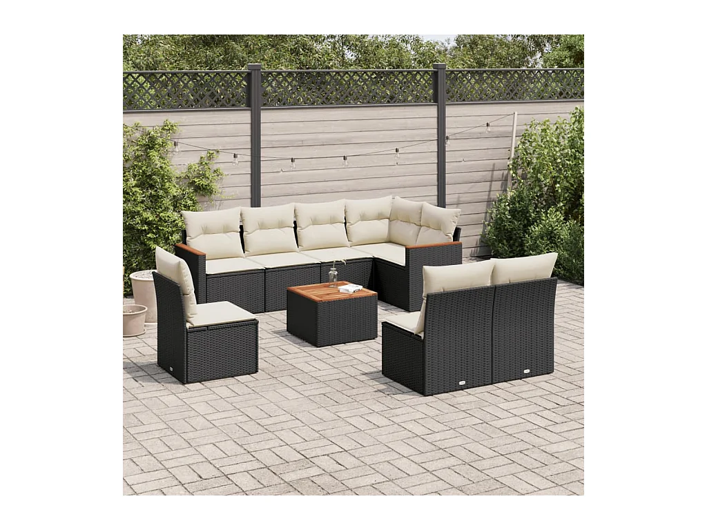 9-tlg. Garten-Sofagarnitur mit Kissen Schwarz Poly Rattan
