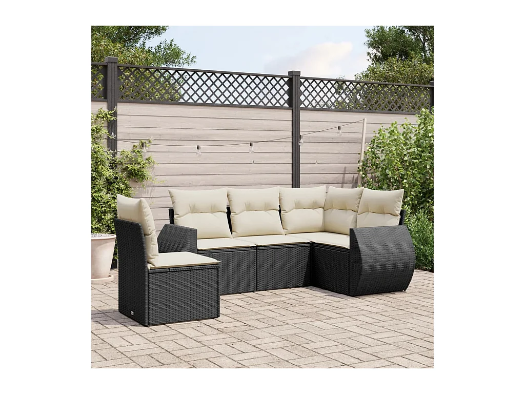 5-tlg. Garten-Sofagarnitur mit Kissen Schwarz Poly Rattan