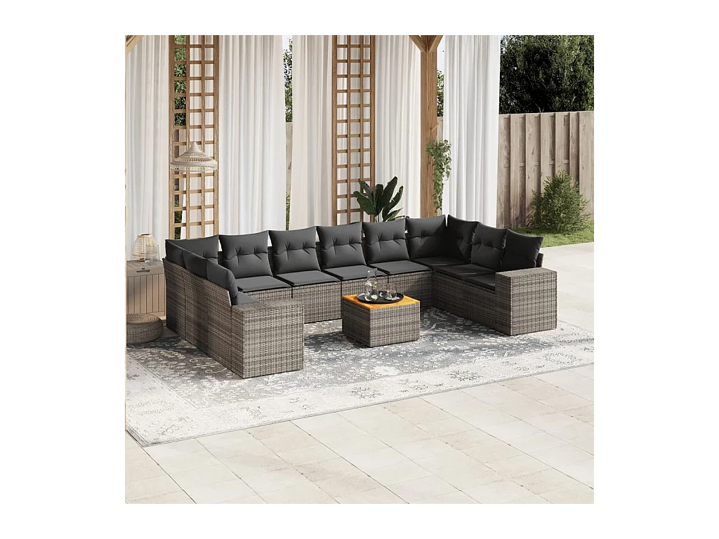 Set Divani da Giardino 11 pz con Cuscini in Polyrattan Grigio