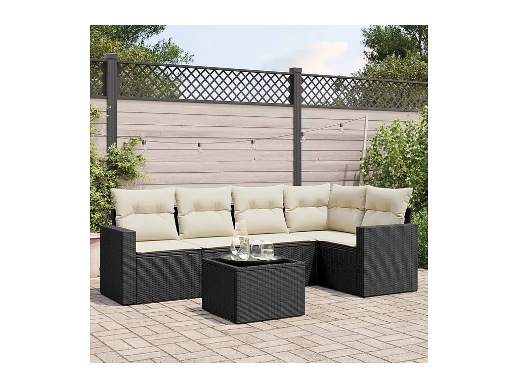 Set Divano da Giardino 6 pz con Cuscini Nero in Polyrattan