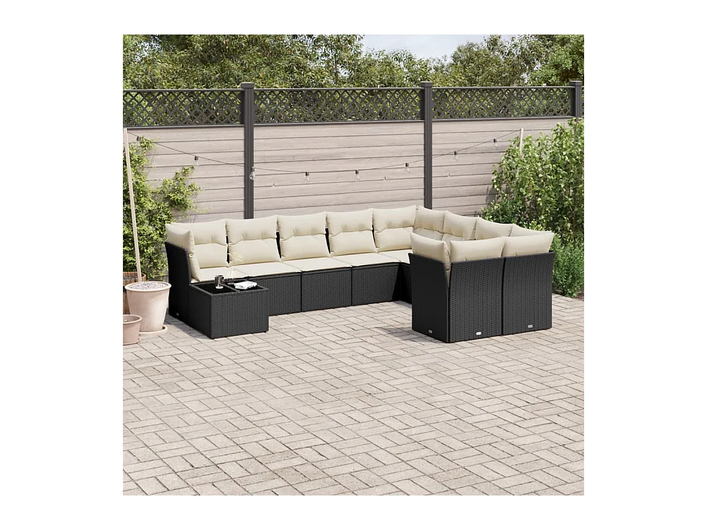 Salon de jardin 10 pcs avec coussins noir résine tressée