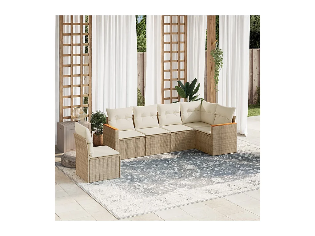 Salon de jardin avec coussins 6 pcs beige résine tressée