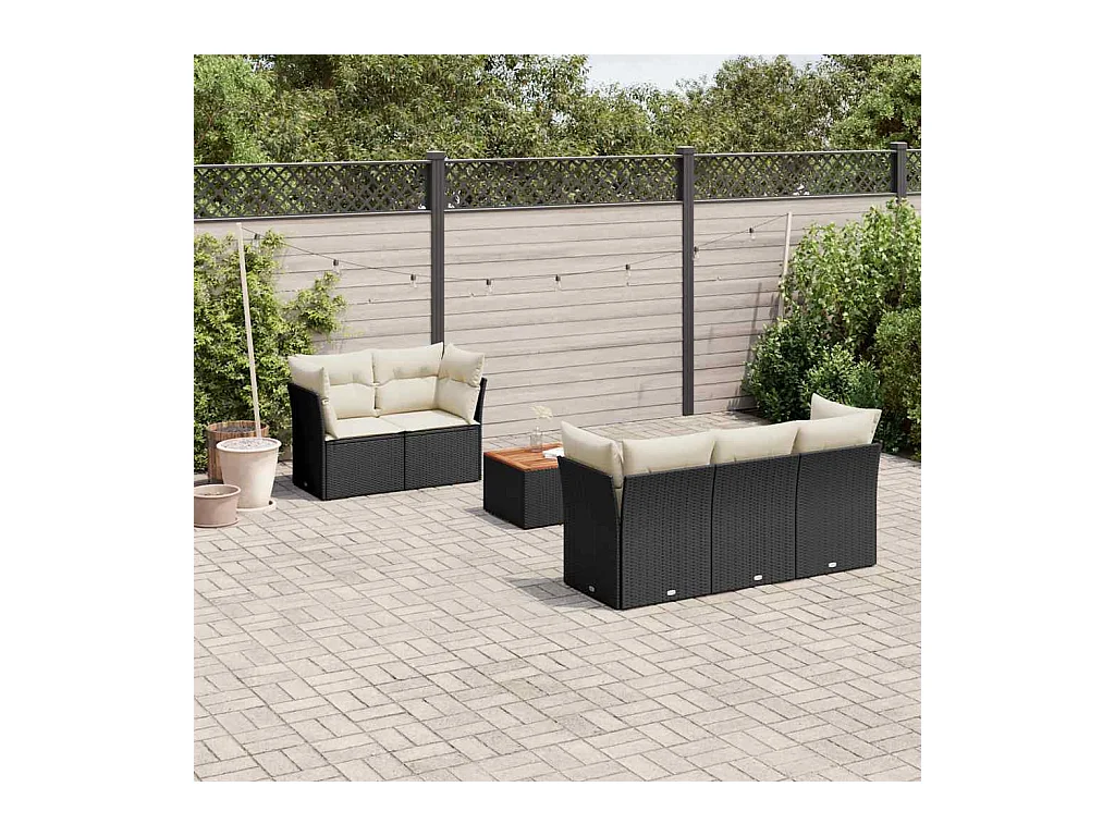 6-delige Loungeset met kussens poly rattan zwart