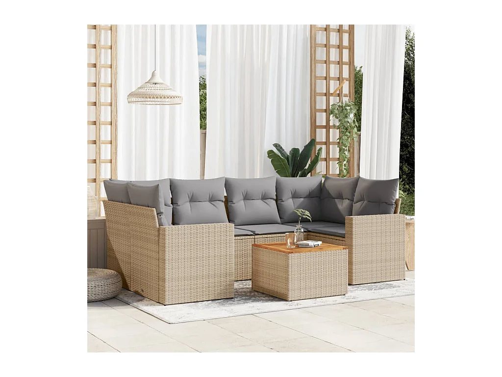 Set sofás de jardín 7 piezas y cojines ratán sintético beige