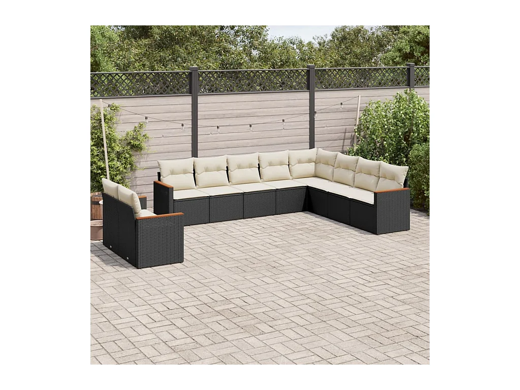 Salon de jardin 10 pcs avec coussins noir résine tressée