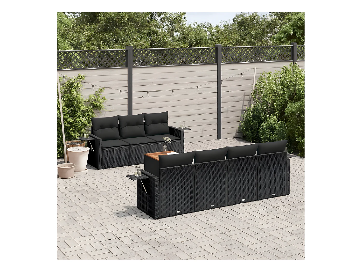 Set Divani da Giardino con Cuscini 8 pz Nero in Polyrattan