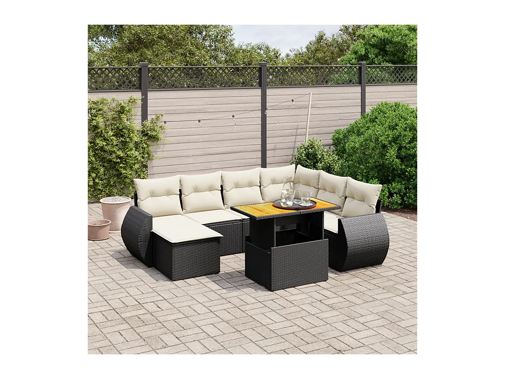 Salon de jardin 8 pcs avec coussins noir résine tressée