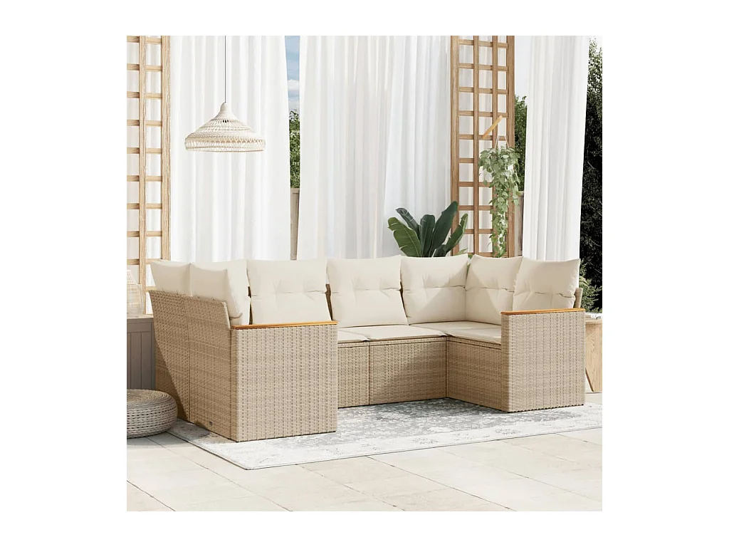 Set Divano da Giardino 6 pz con Cuscini Beige in Polyrattan