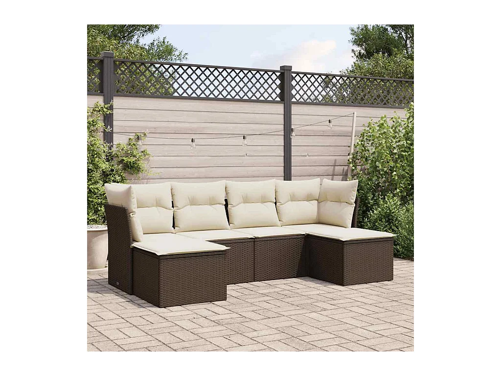 Set Divano da Giardino 6 pz con Cuscini Marrone in Polyrattan