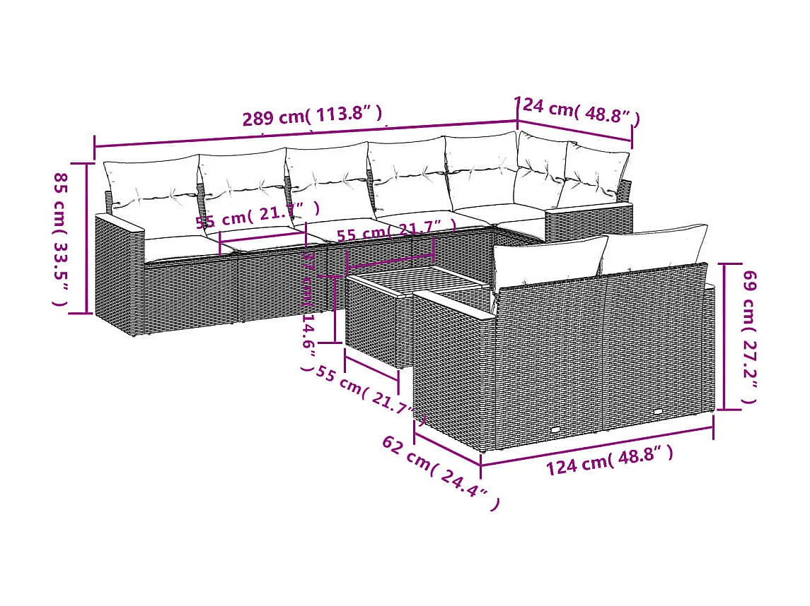 Set Divano da Giardino 9 pz con Cuscini Beige in Polyrattan