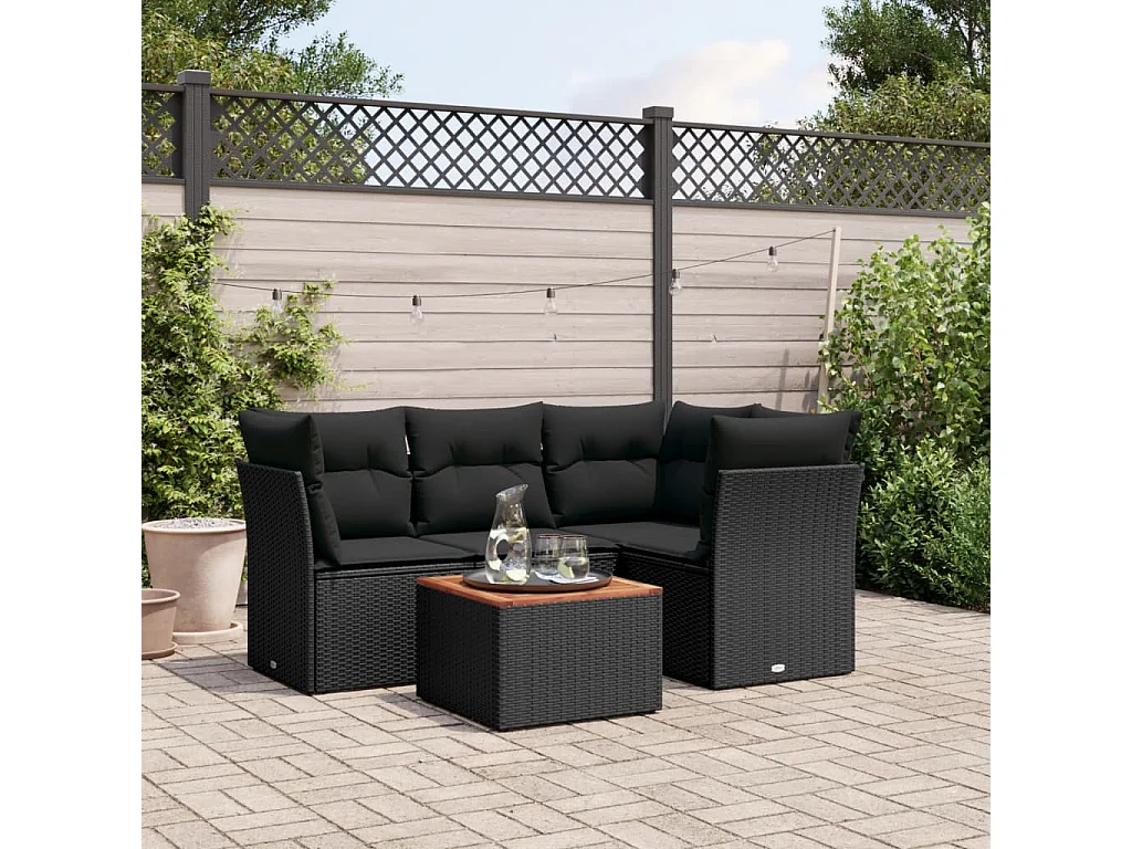 Set Divani da Giardino 5 pz con Cuscini in Polyrattan Nero