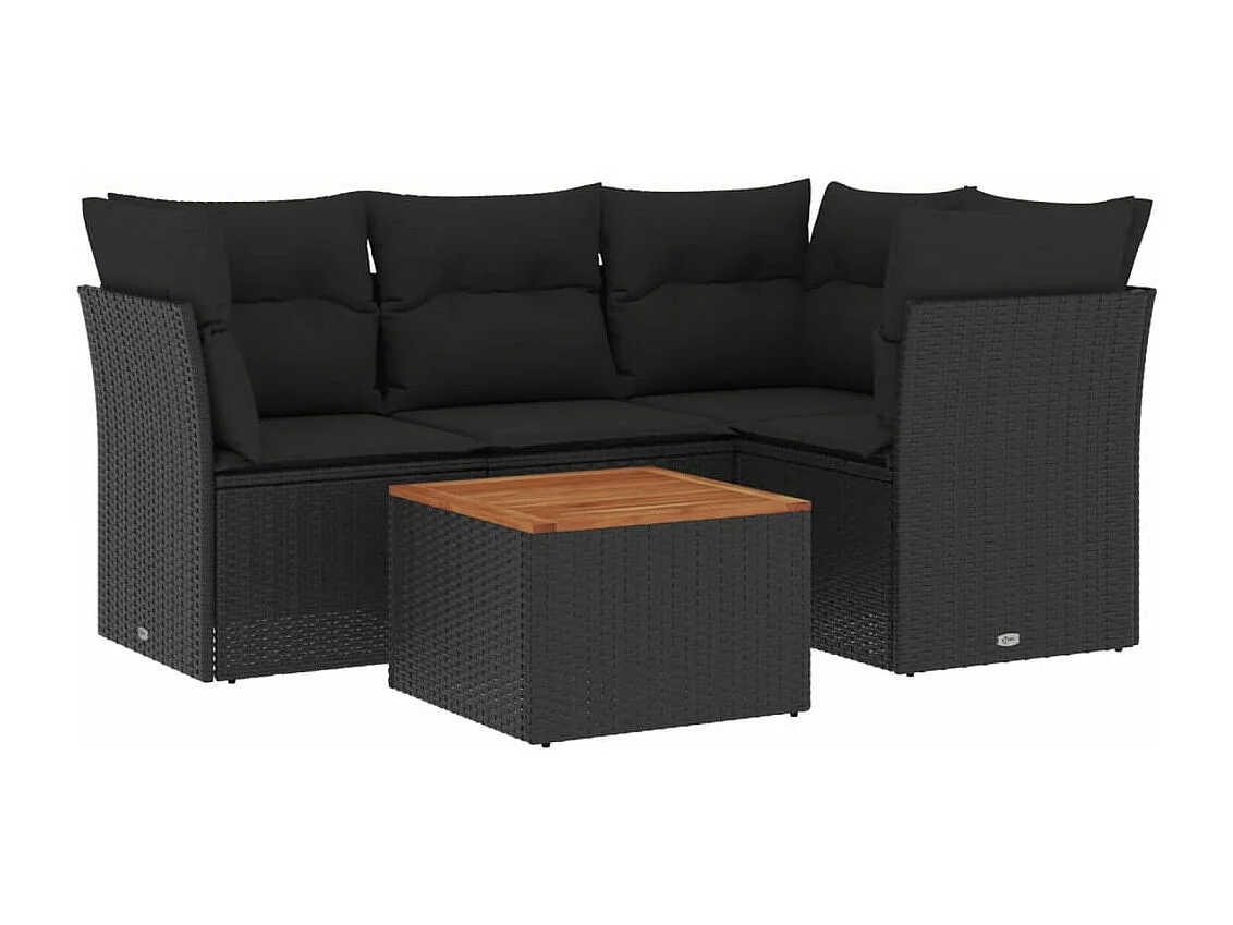 Set Divani da Giardino 5 pz con Cuscini in Polyrattan Nero