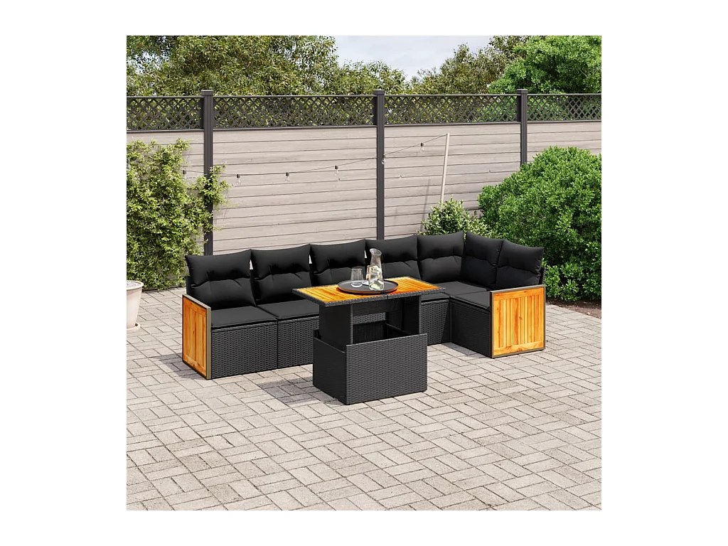Set Divani da Giardino con Cuscini 7pz Nero Polyrattan