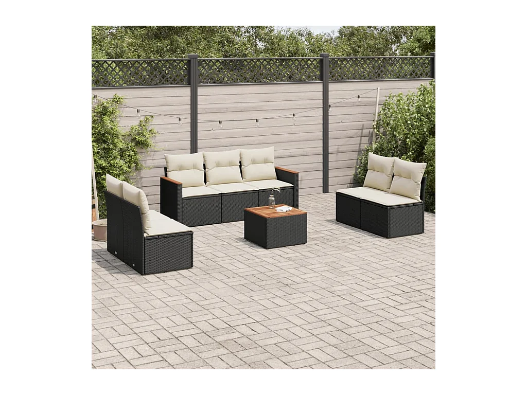 Set Divani da Giardino con Cuscini 8 pz Nero in Polyrattan