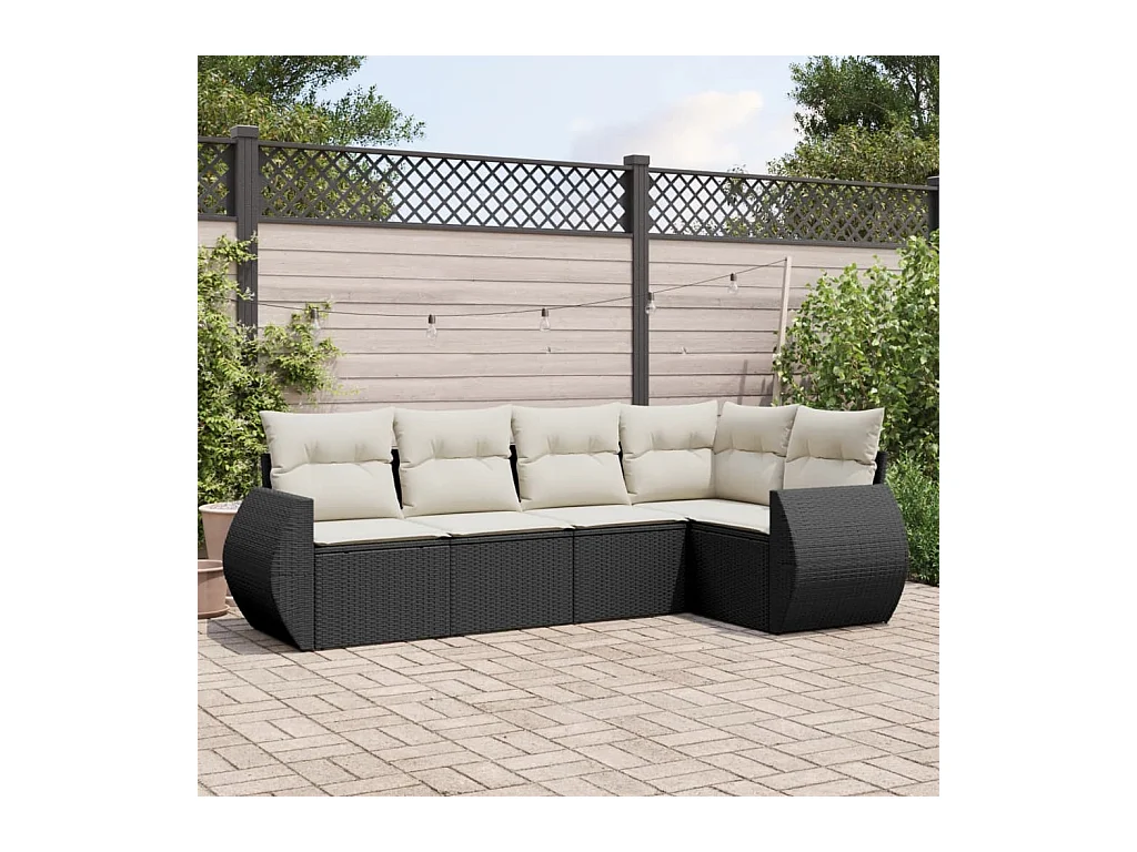 Salon de jardin 5 pcs avec coussins noir résine tressée