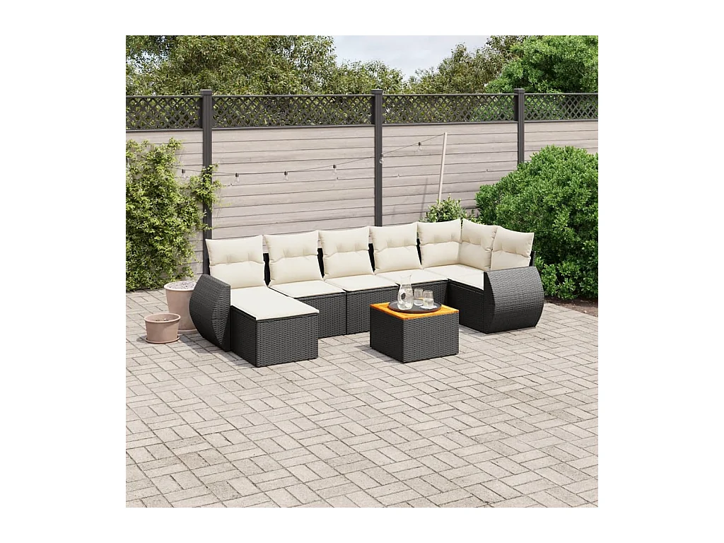 Salon de jardin 8 pcs avec coussins noir résine tressée