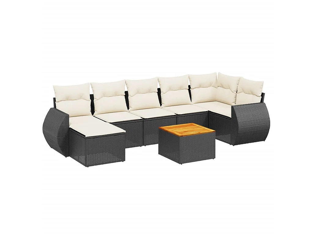 Set Divani da Giardino con Cuscini 8 pz Nero in Polyrattan