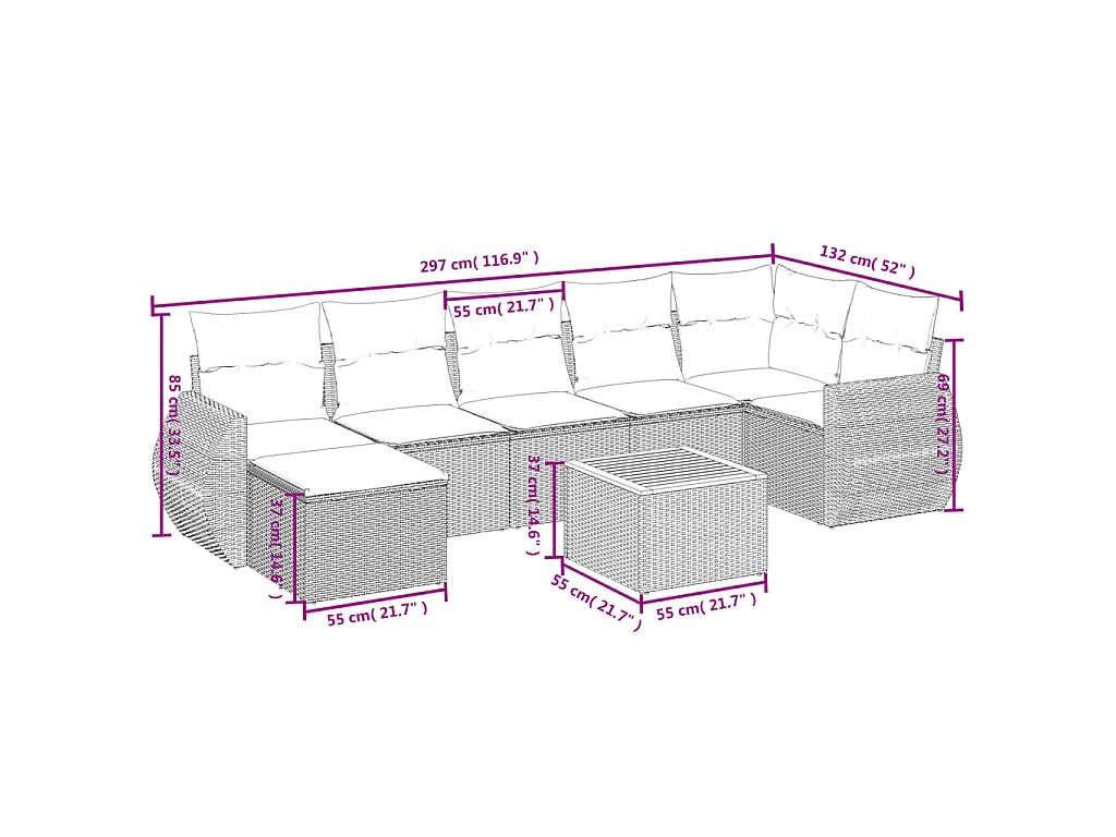 Set Divani da Giardino con Cuscini 8 pz Nero in Polyrattan