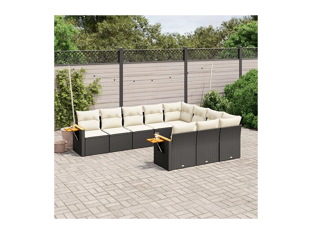 10-tlg. Garten-Sofagarnitur mit Kissen Schwarz Poly Rattan