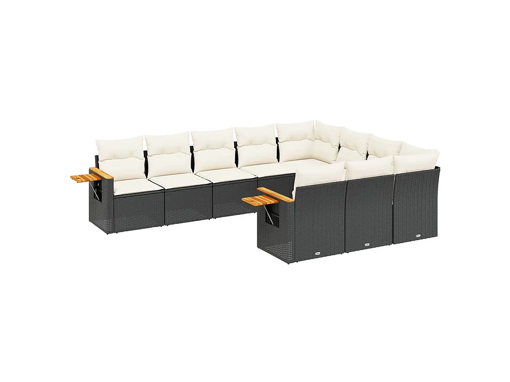 Salon de jardin 10 pcs avec coussins noir résine tressée