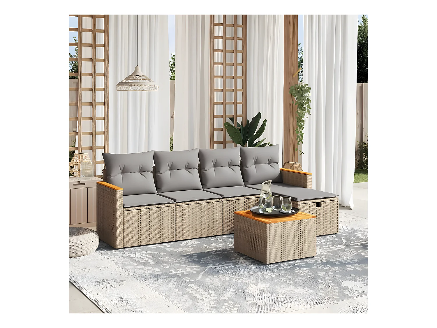 Salon de jardin avec coussins 6pcs mélange beige résine tressée