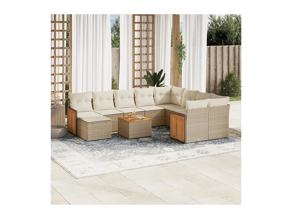 Salon de jardin 11 pcs avec coussins beige résine tressée