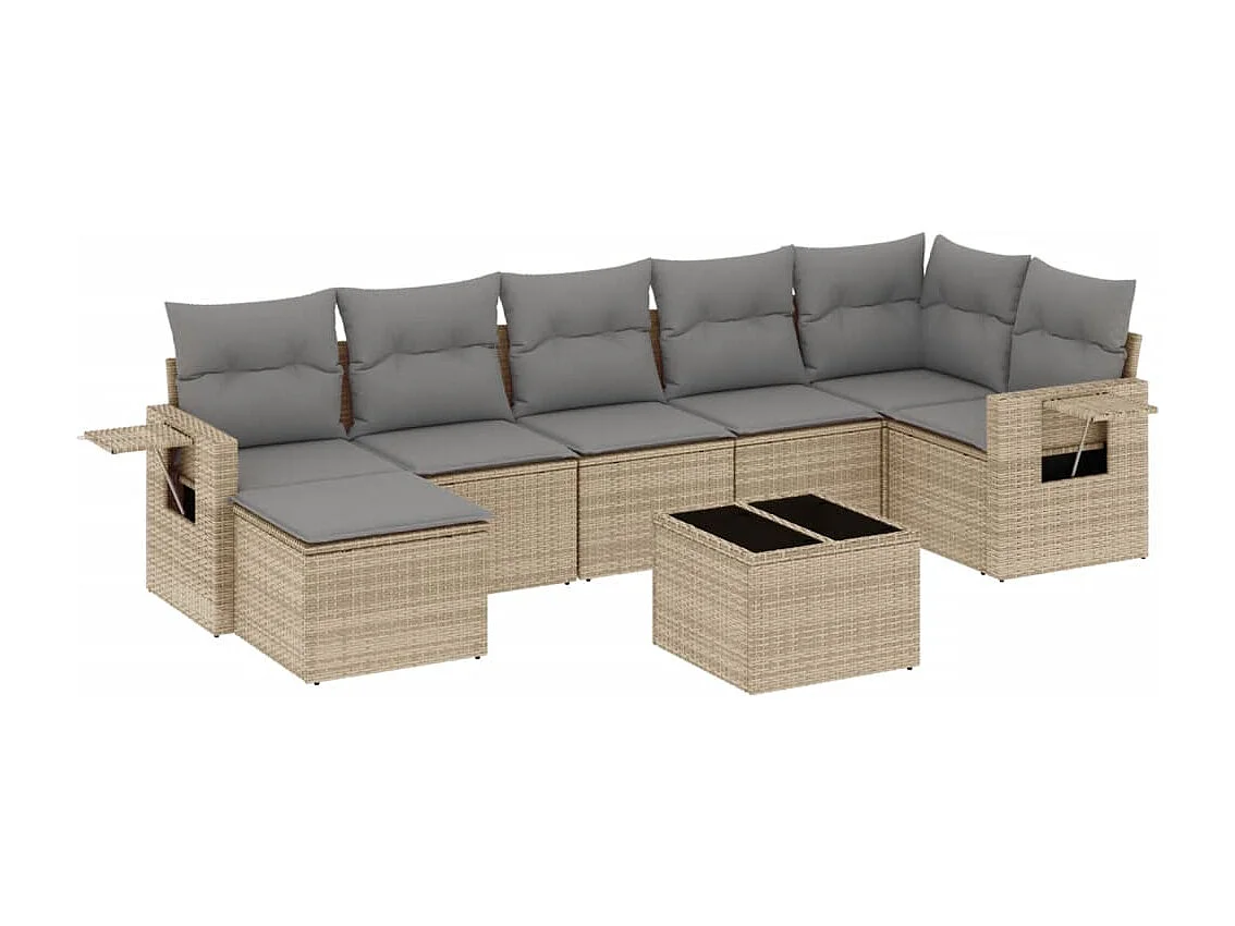 Set Divano da Giardino 8 pz con Cuscini Beige in Polyrattan