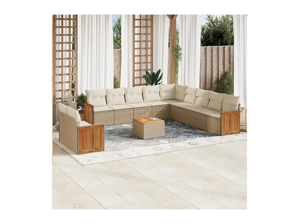 Salon de jardin avec coussins 12 pcs beige résine tressée