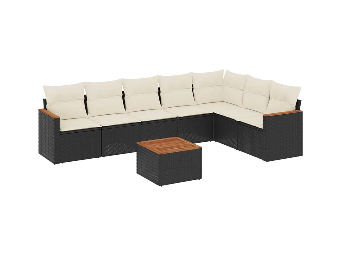 Salon de jardin 8 pcs avec coussins noir résine tressée