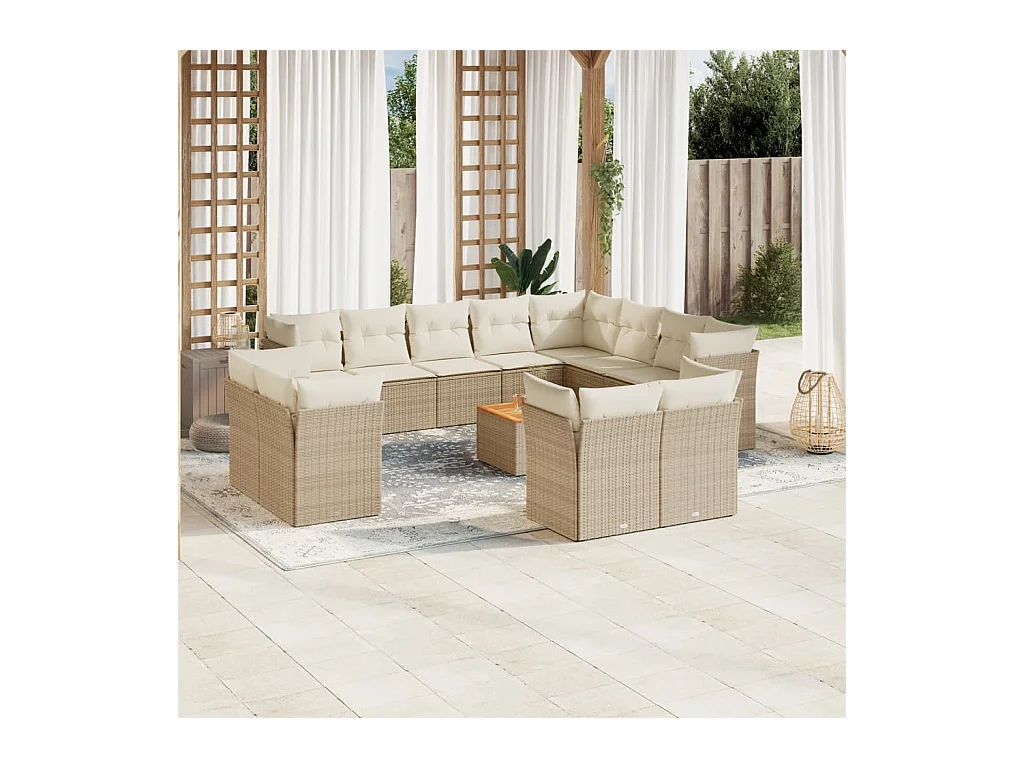 13-delige Loungeset met kussens poly rattan beige