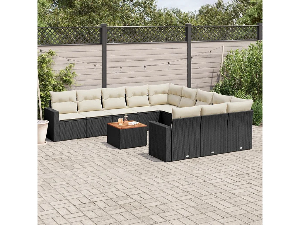 Salon de jardin 12 pcs avec coussins noir résine tressée