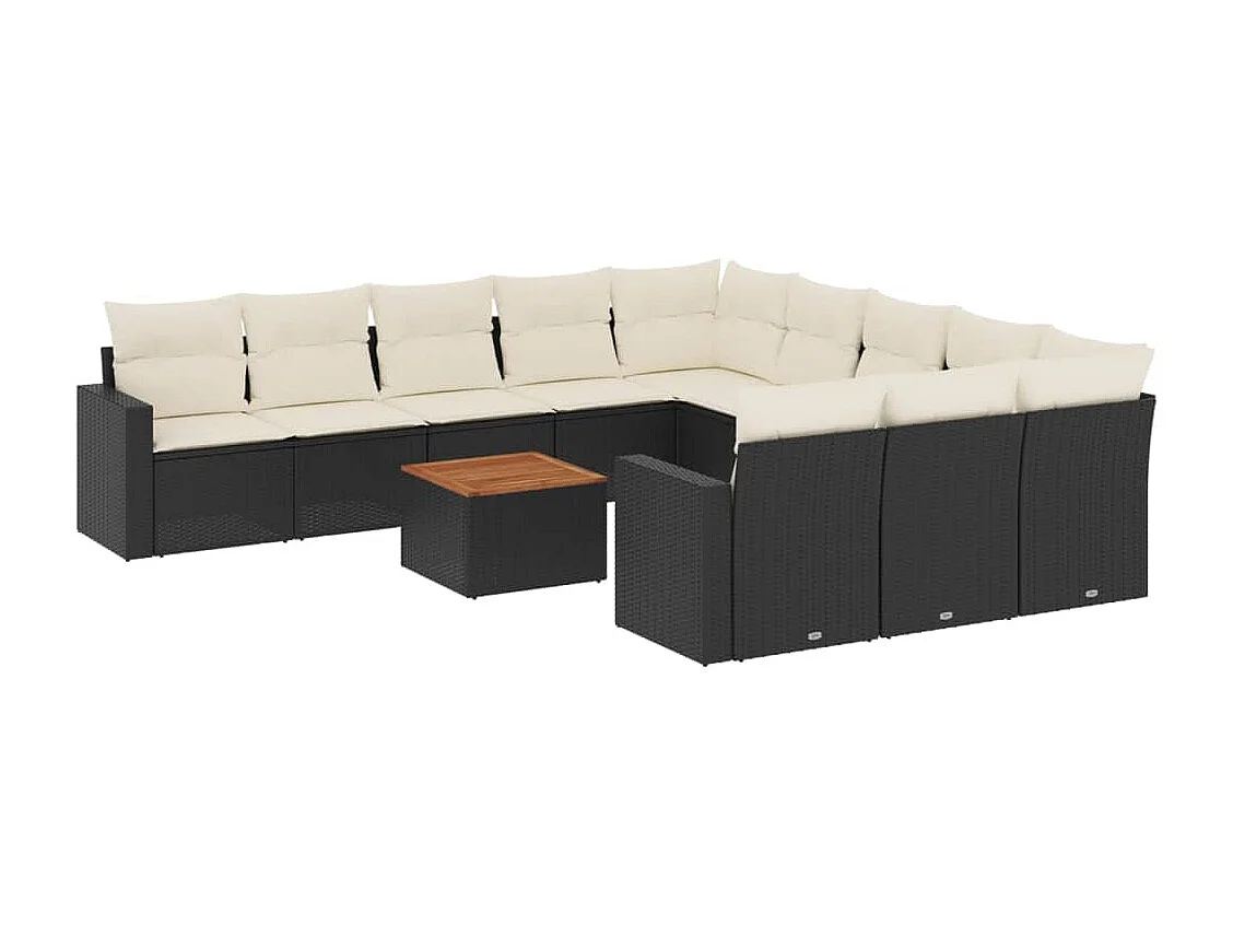 Salon de jardin 12 pcs avec coussins noir résine tressée