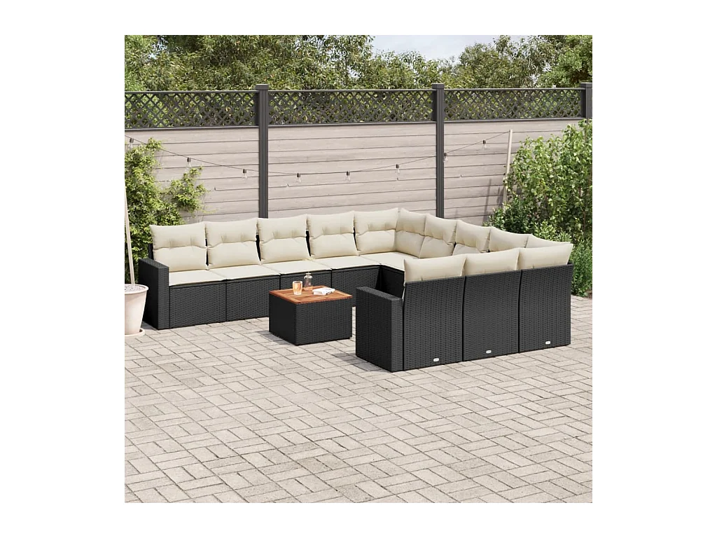 Salon de jardin 12 pcs avec coussins noir résine tressée