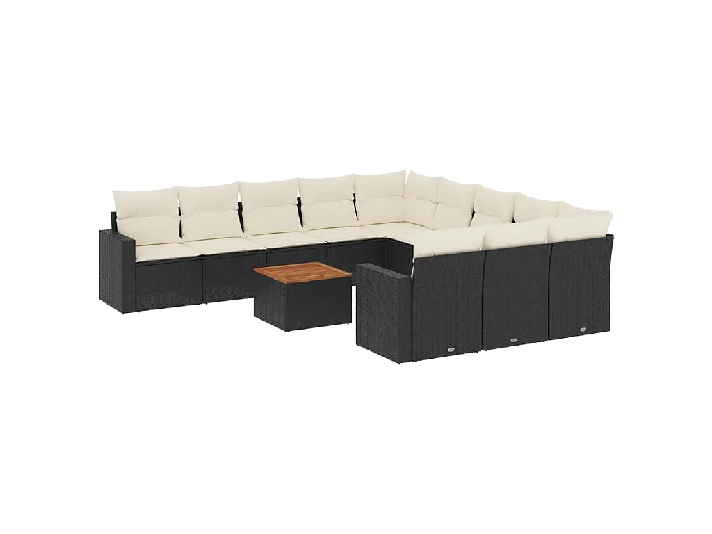 12-tlg. Garten-Sofagarnitur mit Kissen Schwarz Poly Rattan