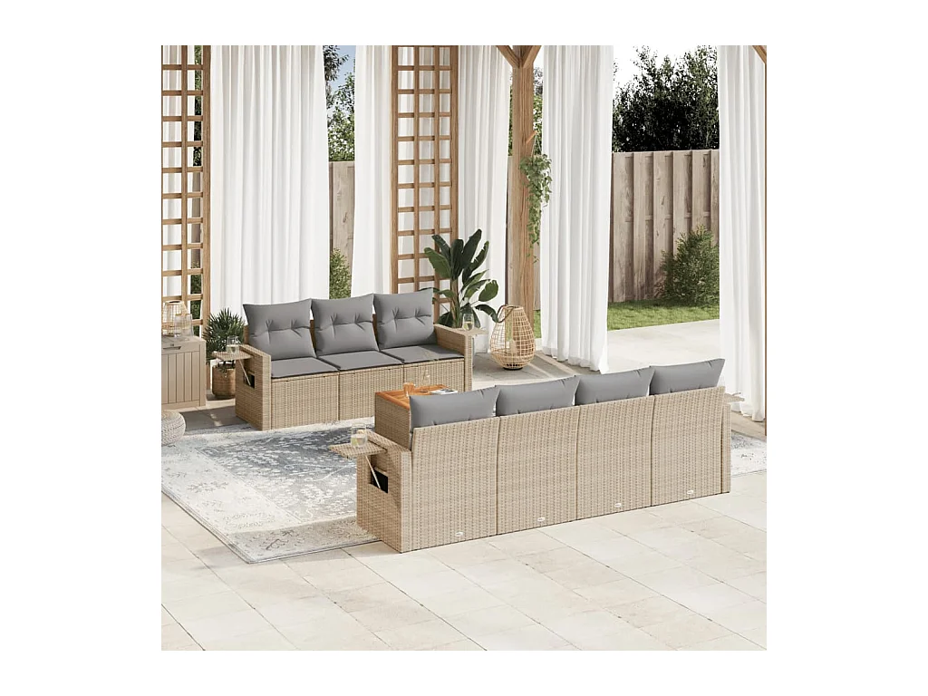 Set Divano da Giardino 8 pz con Cuscini Beige Misto Polyrattan