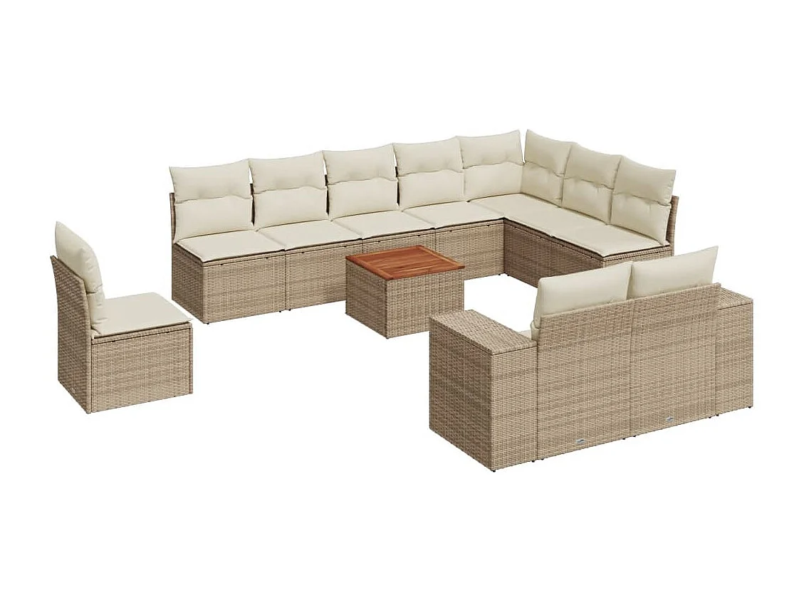 11-tlg. Garten-Sofagarnitur mit Kissen Beige Poly Rattan