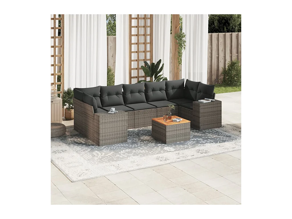 Salon de jardin 8 pcs avec coussins gris résine tressée