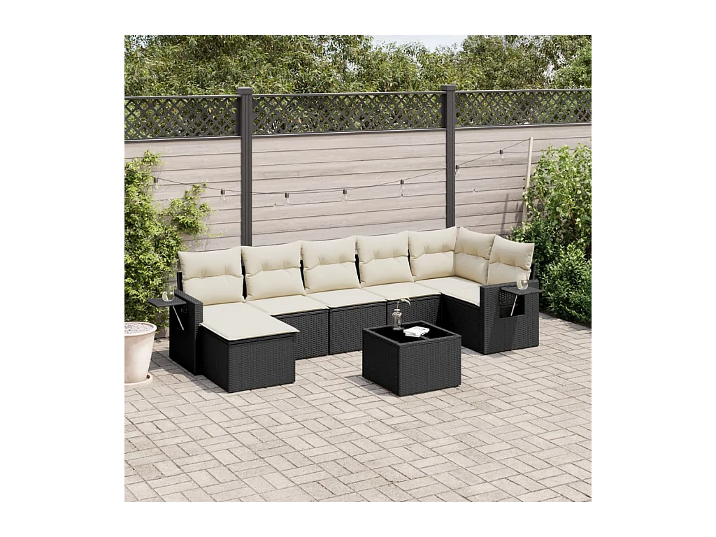 8-tlg. Garten-Sofagarnitur mit Kissen Schwarz Poly Rattan