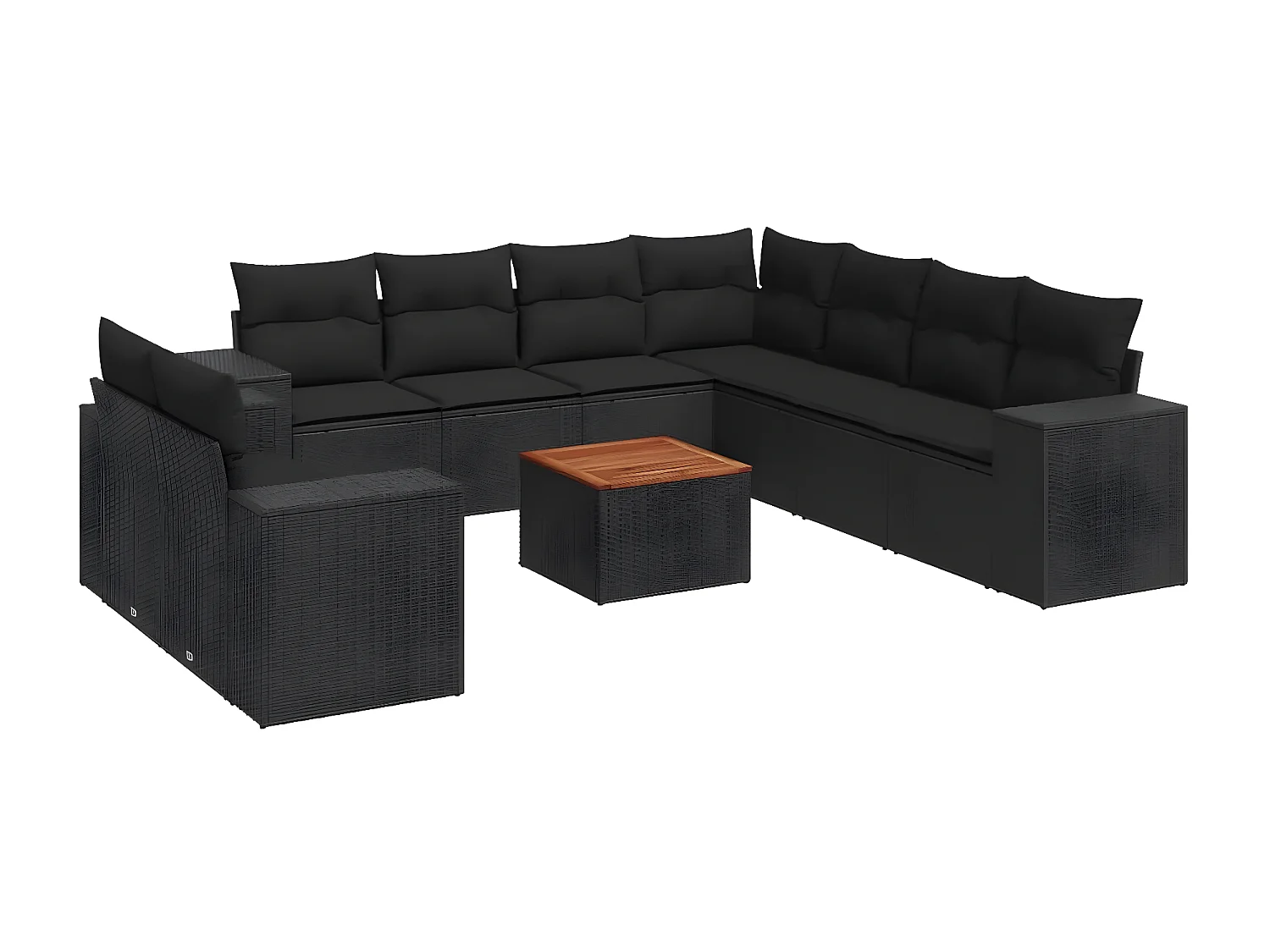 10-tlg. Garten-Sofagarnitur mit Kissen Schwarz Poly Rattan