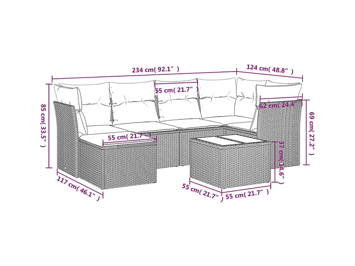 Set Divani da Giardino 7 pz con Cuscini Beige in Polyrattan
