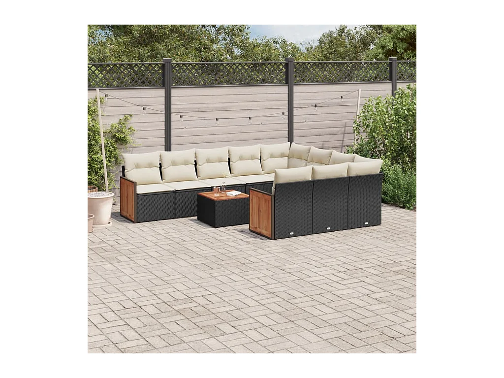 Salon de jardin 11 pcs avec coussins noir résine tressée
