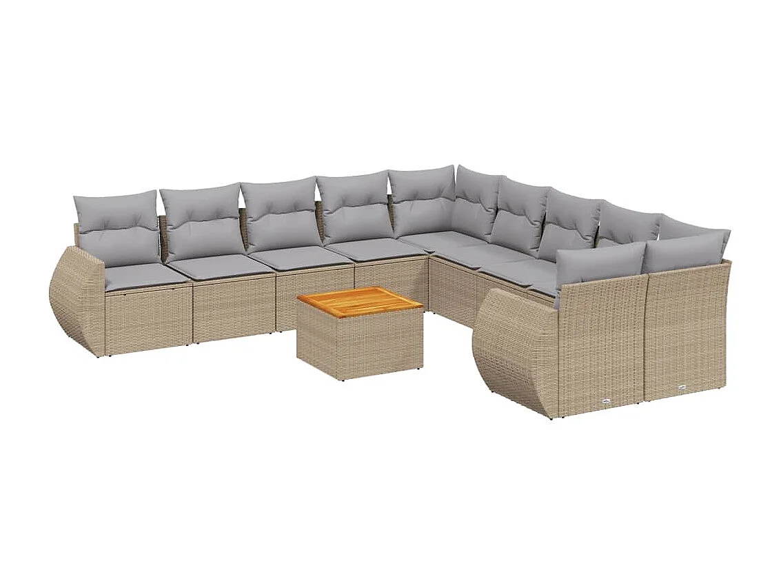 11-delige Tuinset met kussens poly rattan beige