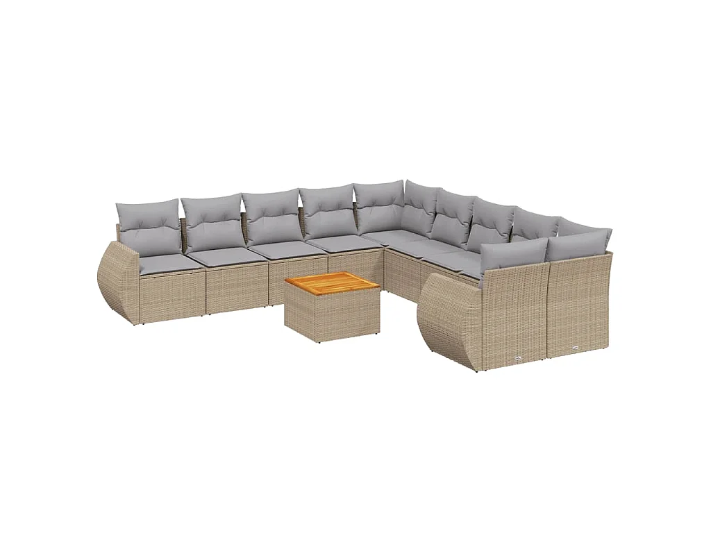 11-tlg. Garten-Sofagarnitur mit Kissen Beige Poly Rattan